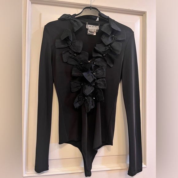 JVN by Jovani Tops - JVM Black Bodysuit Top with Sleek Design